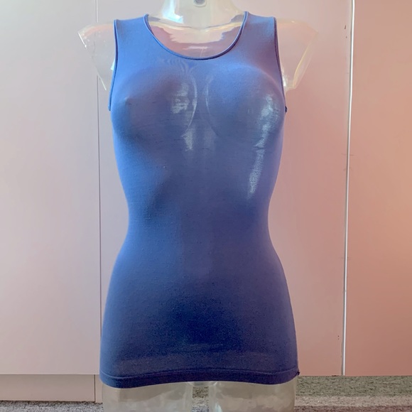 Semi-Sheer Seamless Body Shell Dance Tank Top. Slate Blue O/S New - Picture 1 of 5
